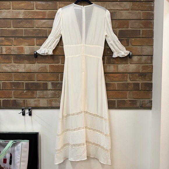 Reformation Ginny Lace-Trimmed Pintucked Georgette Midi Dress Size 6 Ivory White - Picture 12 of 15